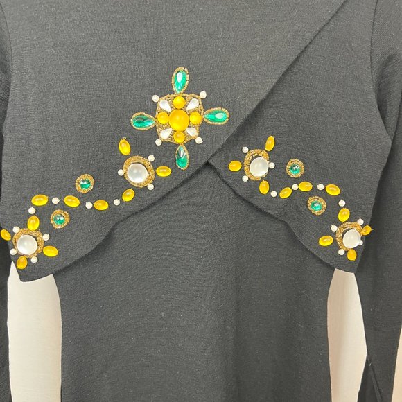 Vintage 90s Andrea Jovine Jeweled 100% Wool Black Sweater Dress - Picture 2 of 8